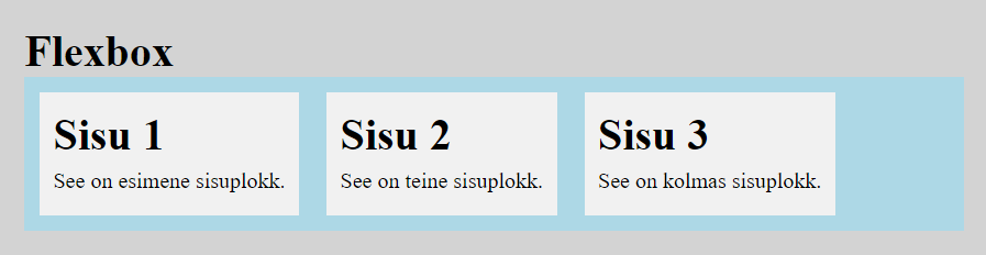 Sama veebilehe sisu flex-konteineris