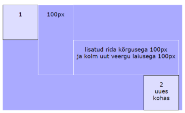 Automaatselt lisatud 1 rida kõrgusega 100px ja 3 veergu laisega 100px